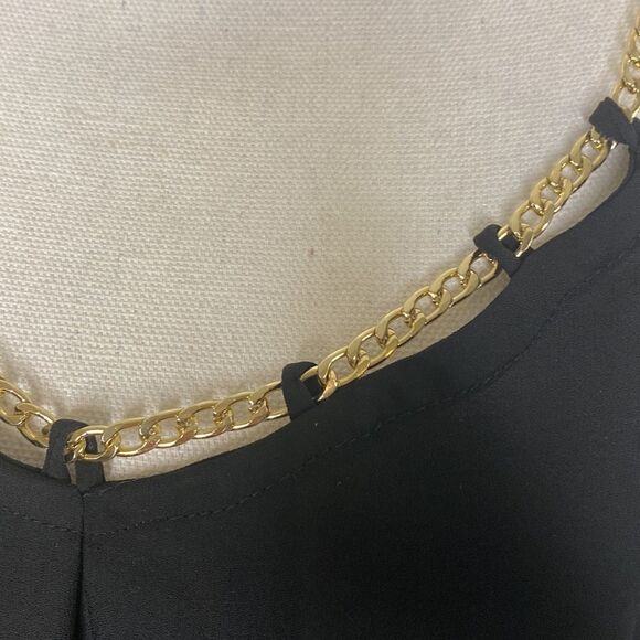 EUC Guess Black Gold Chain Strap Black Slinky Camisole Top - Picture 8 of 11
